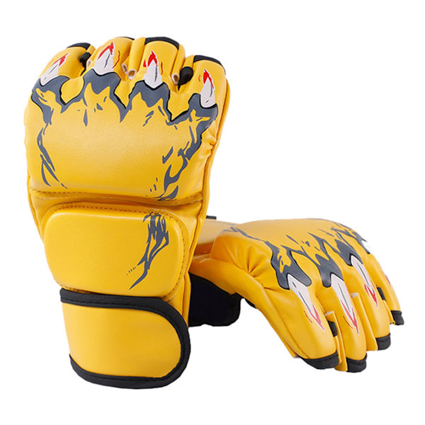 Halvfinger boxningskamphandskar Halvfinger kickboxningshandskar med justerbart handledsband för män Kvinnor Tiger Claw Style Gul
