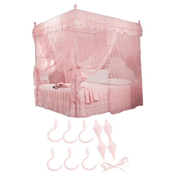 Princess 3 Side Openings Bed Canopy Net - Luxury Mosquito Netting (Pink, M)