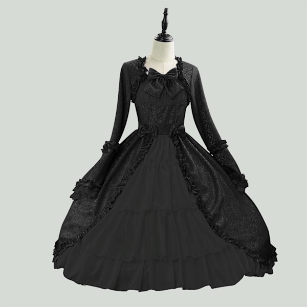 Eurooppalainen ja amerikkalainen keskiaikainen retro goottilainen hovipuku neliökauluksella vyötäröompeleella ja rusettipuvulla black XXL