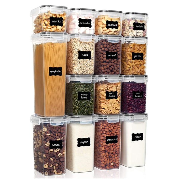 Ilmatiivis elintarvikkeiden set , 5 muovisen keittiön organizer purkkien set viljaa, jauhoja ja leivontatarvikkeita varten