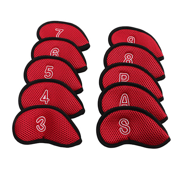 10 st Golf Iron Cover Set med siffror Vattentät Golf Head Cover Skydds Headcover för Court Exercise Röd