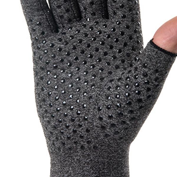 1 pari kompressioartriittikäsineitä, puolisormiset pyöräilyhanskat naisille ja miehille, harmaa, kämmenen ympärysmitta 17 cm, hanskan pituus 22 cm