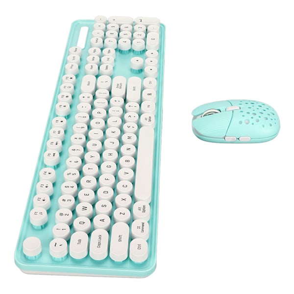Trådløst tastatur og mus-kombinasjon, ren farge, retro 2.4G trådløst tastatur og mus med runde tastehetter og numerisk tastatur, blått brett
