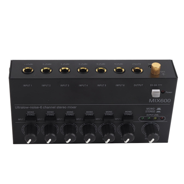 Ljudmixer Ultra Compact Metal Low Noise 6 Channel Stereo Line Mixer för Studio Scen Small Clubs Bar 100 till 240V EU-kontakt