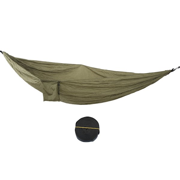 Dobbel bærbar hengekøye Hurtigtørkende campinghengekøye i nylon med trestropp for utendørs vandring Reiser Backpacking Army Green