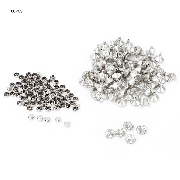 Metal Rhinestones Nitter Spikes Dekoration - 100 stk (sølvkant, hvid krystal)