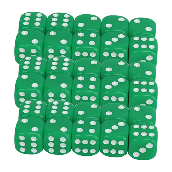 30 kpl Nopan sarja 6-sivuinen pyöristetty kulma Valkoiset numeropisteet Muoviset kannettavat pelinopat lautapeleihin Matematiikan opetus Vihreä