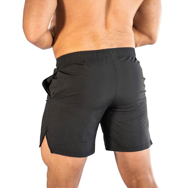Sportshorts för män med ficka Snabbtorkande Mesh Dragsko, stängning med dragsko Svarta Löparshorts för män för Fitness Svart med White Label XL