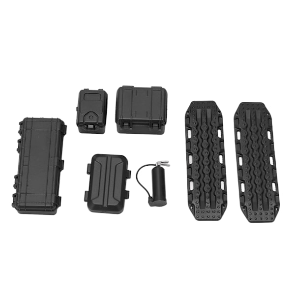 RC Car Simulering Dekoration Set Simulering Bagageväska Verktygslåda Brandsläckare Escape Board Set för 1/18 1/24 RC Bilar Svart