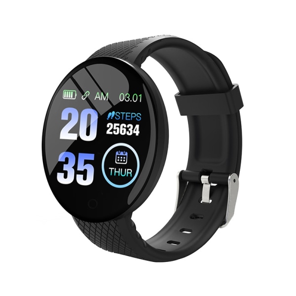 D18 smart armband färg rund skärm puls blodtryck sömnövervakning stegräknare sport smart watch 1,44 tum-A black