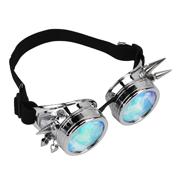 Steampunk Goggles Retro PC ABS med elastiskt band Kaleidoscope Rave Glasögon för Party Gloss Silver