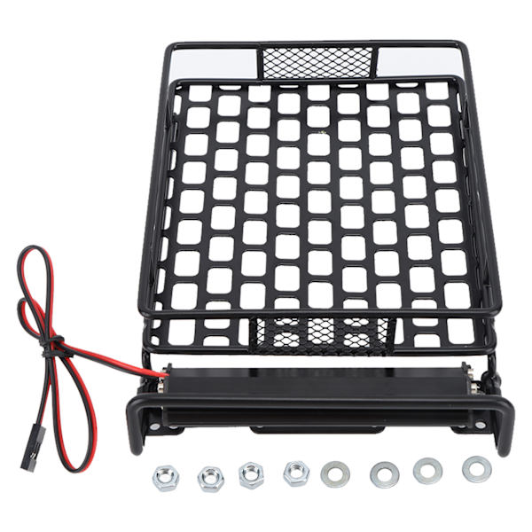 RC CAR TACH RACK Musta Rauta Kestävä RC Kattoteline 8 LEDillä Valkoinen Valo