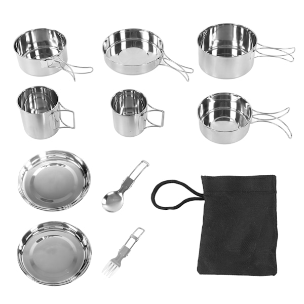 12 st Camping Köksredskap Set Vikbart handtag 304 Rostfritt stål Bärbar Picknick Kökskopp Set