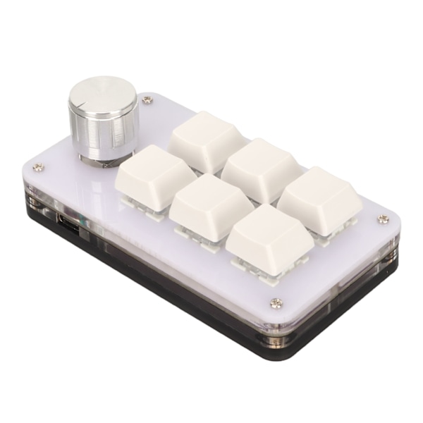 6-knapps Mini Keypad med Vred RGB-ljus Blå Switch Trådbunden Anslutning Plug and Play DIY Programmerbar Enhands Mekanisk Keypad Vit