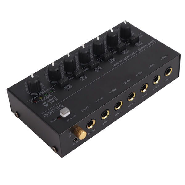 Ljudmixer Ultra Compact Metal Low Noise 6 Channel Stereo Line Mixer för Studio Scen Small Clubs Bar 100 till 240V EU-kontakt