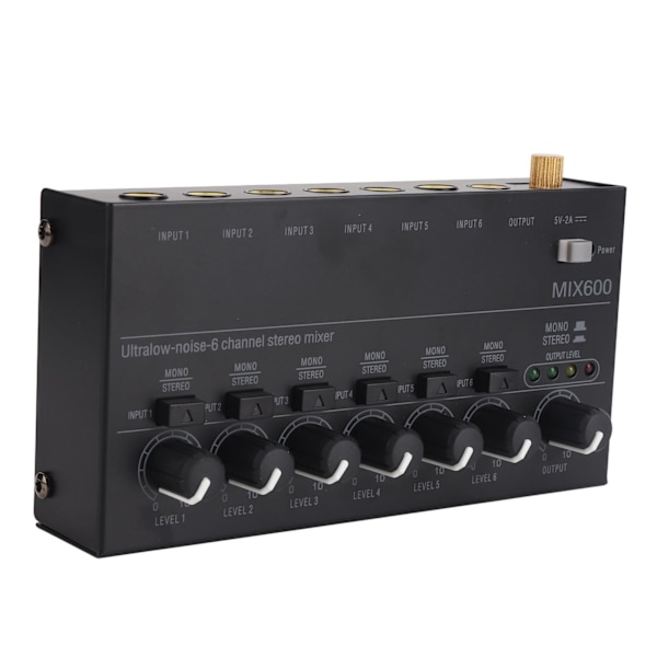 Ljudmixer Ultra Compact Metal Low Noise 6 Channel Stereo Line Mixer för Studio Scen Small Clubs Bar 100 till 240V EU-kontakt