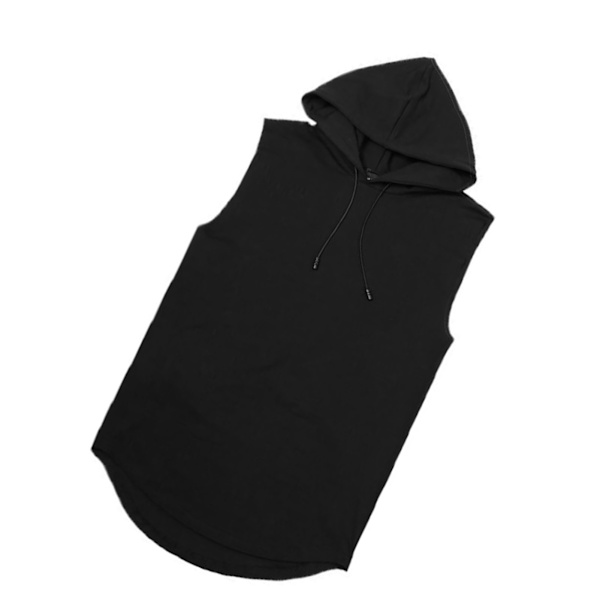 Ermeløs hettegenser for menn Gym Sweatshirt Vest Topp Hudvennlig Polyester Ensfarget svart L