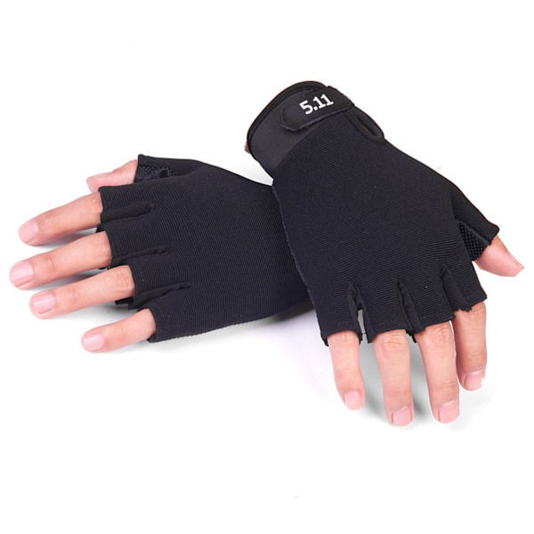 Ett par halvfingerhandskar för barn, fri storlek polyester, sporthandskar för cykling bergsbestigning svart