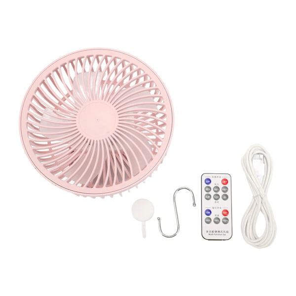4 i 1 Camping Lysventilator 3 Niveauer Justering Lang Vindafstand Tæt Gitter Hængende Teltventilator med Fjernbetjening 2 Krog Rosa
