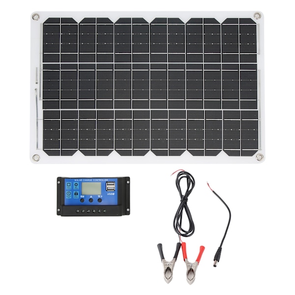 Solpanelssats 18W 18V Monokristallin Solpanel 30A Dubbel USB 12V 24V Laddningskontroll för Camping RV