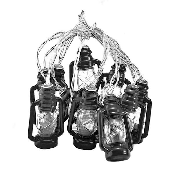 LED Svart Lantern String Light Retro Vattentät Energisparande Plast Mini Fotogenlampa för Camping Varm Vit 1,5m 10 Ljus