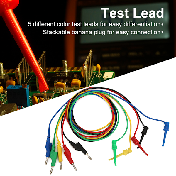 5 st 4 mm 1 m staplingsbar bananplugg till testklämma Multimeter testledningskabel tillbehör