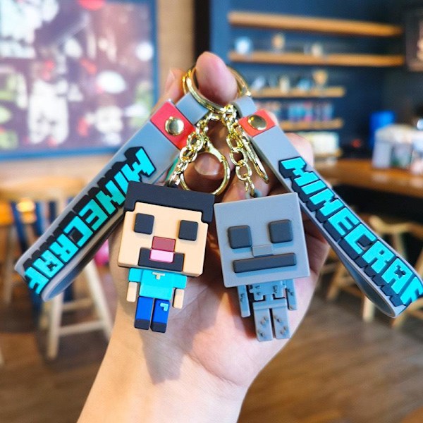 Minecraft PVC avaimenperäsetti pehmeä kumihahmo auton koristeluun, reppuun ja avainten rakennuspalikka-tarvikkeet blue