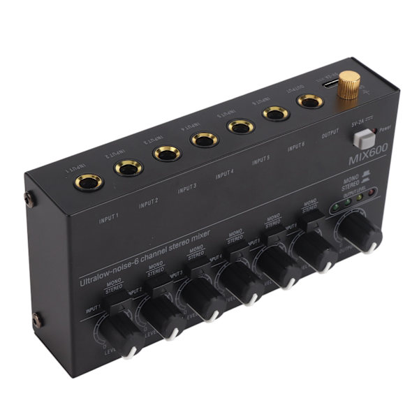 Ljudmixer Ultra Compact Metal Low Noise 6 Channel Stereo Line Mixer för Studio Scen Small Clubs Bar 100 till 240V EU-kontakt