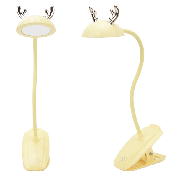 LED Clip On Lampe Sød tegneserie trefarvetemperatur Dæmpbar Svanehals Touch Bordlampe med klemme til læsning gul
