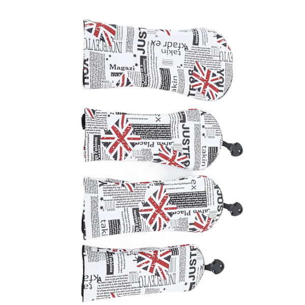 4 stk. UK Flag Print Golfkøllehoved Cover PU Golf Head Covers Headcovers til Woods Irons Stor Medium Lille Størrelse