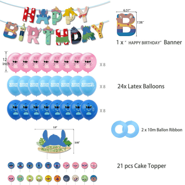 34-Pack Lilo and Stitch Balloon Kit Party Latex Balloner med Banner Cake Toppers