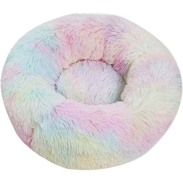Plys rund kæledyrsrede vaskbar varm blød plys behagelig sovende fluffy plys hvalp rund seng 50 cm rainbow colors