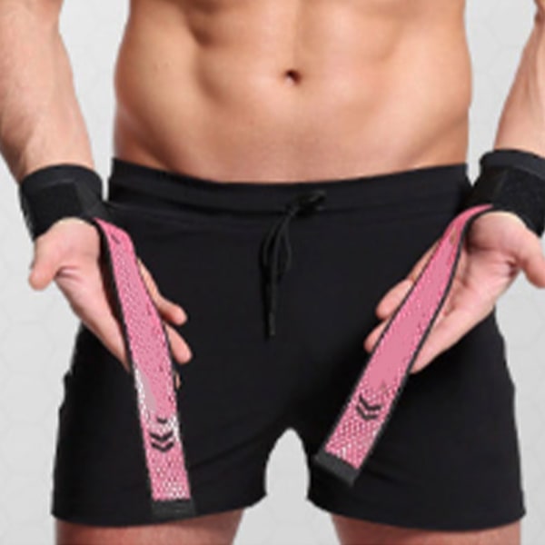 2 ST vægtløftningshåndledsrem sort og rosa rød bomuld nylon silikone Anti-slip håndledsbælte til fitness