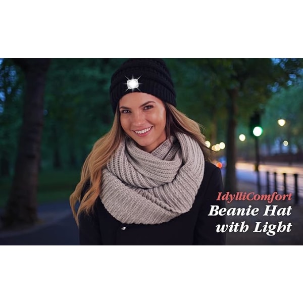 LED lys opp beanie, USB oppladbar, unisex vinter varm strikket lue med lys, egnet for utendørs 1 stk julegave grey