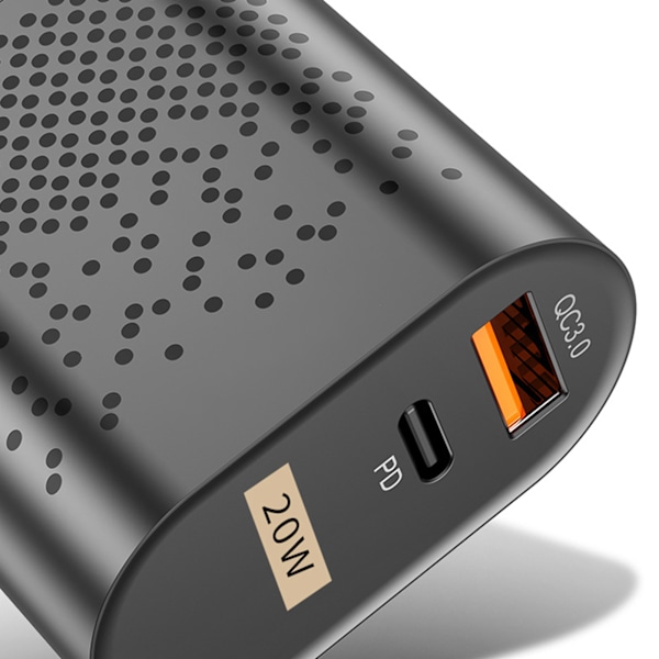 QC3.0 PD Hurtiglader 20W Dobbelt Port QC3.0 USB PD Ladehovedadapter til IOS 13 12 Sort EU Standard
