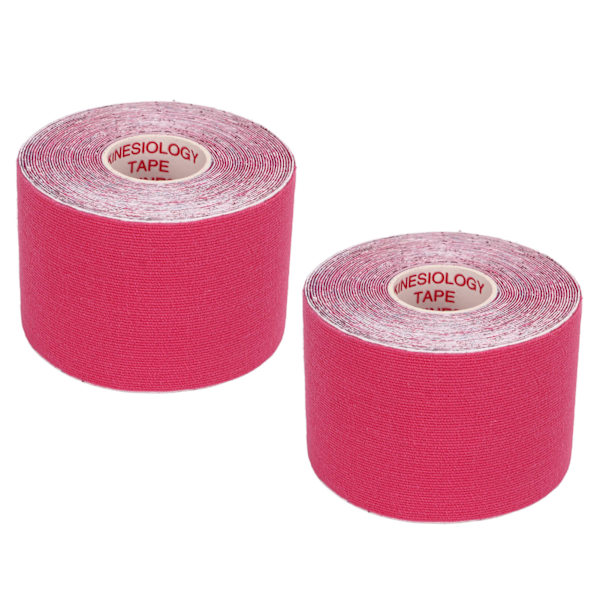 2ST Atletisk Kinesiologitejp 5 cm Bredd 5m Längd Muskeldekalskydd för Fitness Badminton Rose Red