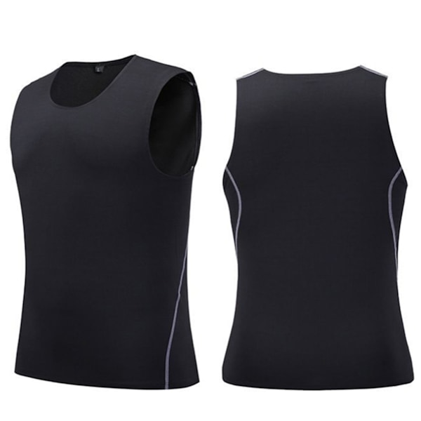 Gym Bodybuilding Vest til Mænd Rund Hals Fitness Ærmeløse Muskeltræningstrøjer Vest til Løb Fodbold Sort M