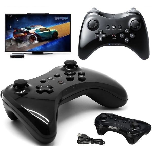 Trådløs Controller Gamepad Fjernbetjening til Nintendo Wii U Pro, Sort