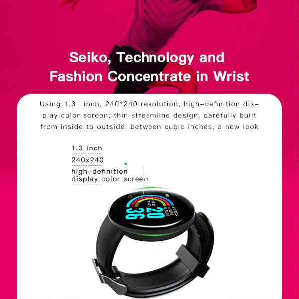 D18 smart armband färg rund skärm puls blodtryck sömnövervakning stegräknare sport smart watch 1,44 tum-A blue