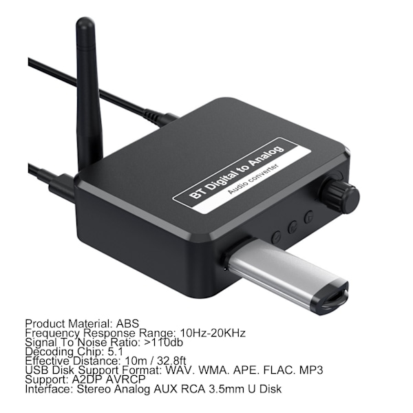 Digital til Analog Audio Converter Bluetooth 5.1 RCA Digital til Analog Mottaker Converter for PS3 for PS4 DVD Hjemmekino