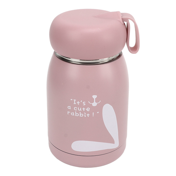 Barns isoleringskopp 12oz dubbelvägg bärbar kaninmönster isolerad vattenflaska för resor Rosa