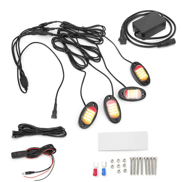 LED Rock Light Kit 1V4 Bluetooth Fjärrkontroll Neon Vattentät Musiklampa för Bil Offroad Lastbil Chassi