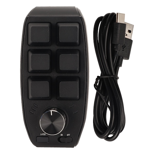 6 Tangenters Mini Keypad med Vred Programmerbar Dubbellägesanslutning Generell Enhands Mekanisk Keypad för Gaming Svart