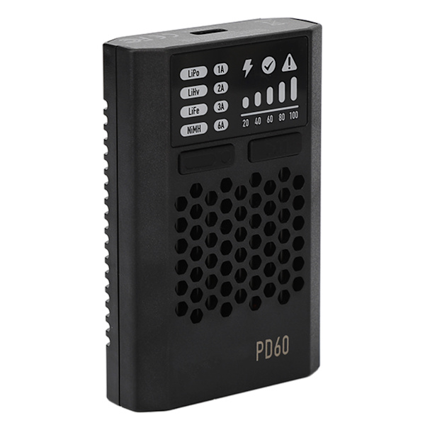 PD60 Balance Batteriladdare 60W 3A Svart USB C-ingång PD60 Balance Batteriladdare för LiFe LiHv LiPo 1-4S NiMH Cd1 12