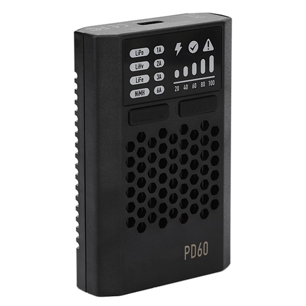 PD60 Balance Batterioplader 60W 3A Sort USB C-indgang PD60 Balance Batterioplader til LiFe LiHv LiPo 1-4S NiMH Cd1 12