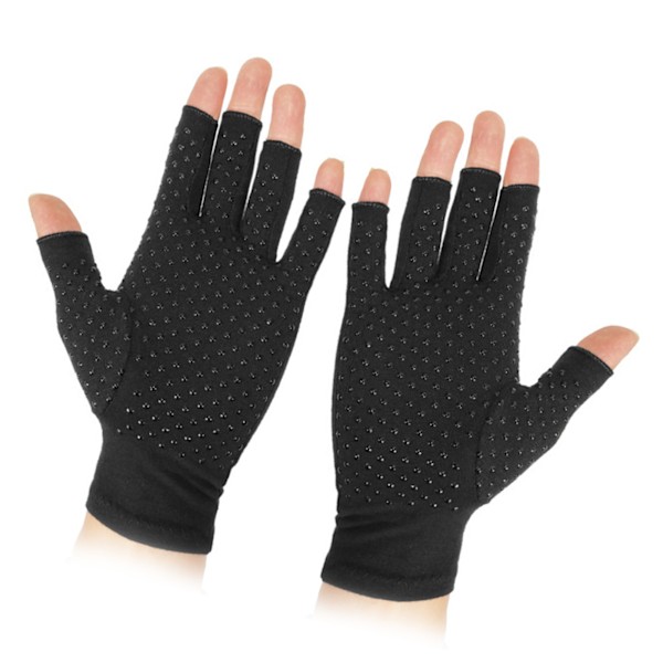 1 par kompressionsartrosehandsker halvfinger Cykelhandsker til kvinder mænd Sort dispensering håndfladeomkreds 16cm Handskelængde 21cm