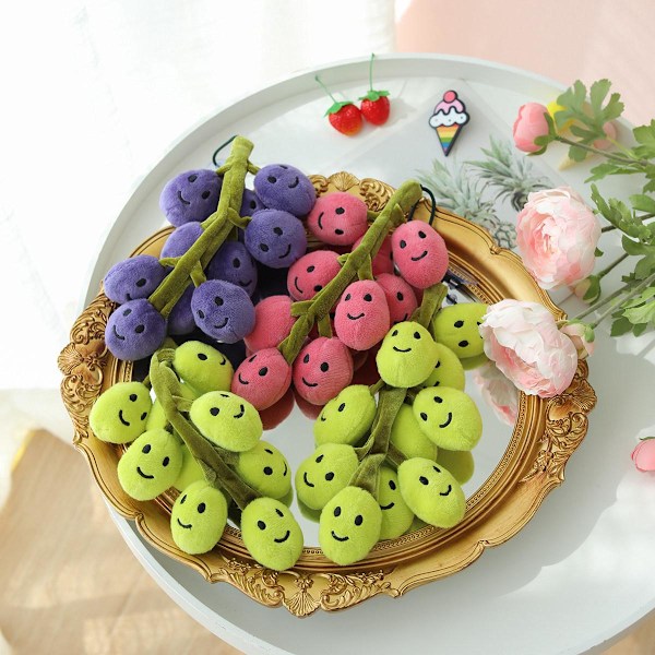 Jelly Grapes Plyschleksak Nyckelring - Realistisk Röd/Grön/Svart Druva Väskberlock, Mjuk Plysch Fruktdekoration (Sött Simuleringsfrukttillbehör)