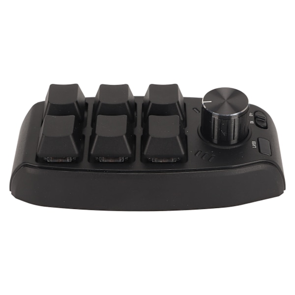 6 Tangenters Mini Keypad med Vred Programmerbar Dubbellägesanslutning Generell Enhands Mekanisk Keypad för Gaming Svart