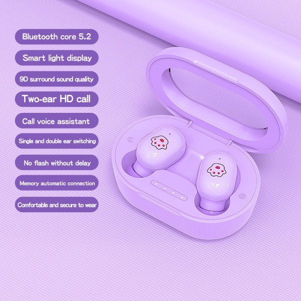 Trådløst bluetooth-hodesett med superlang batterilevetid i øret støyreduserende hodesett-A e8s purple light display