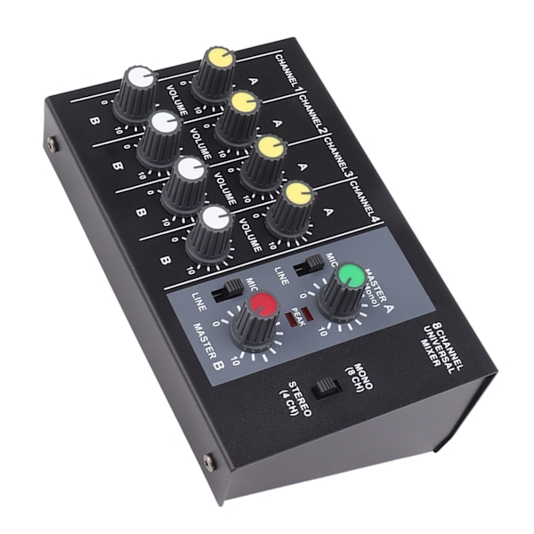 Mini Lydmixer 8 Ind 2 Ud 4 Kanal Stereo og 8 Kanal Mono Mikrofon Linjemixer til Studie Scene Små Klubber Bar 100 til 240V EU-stik